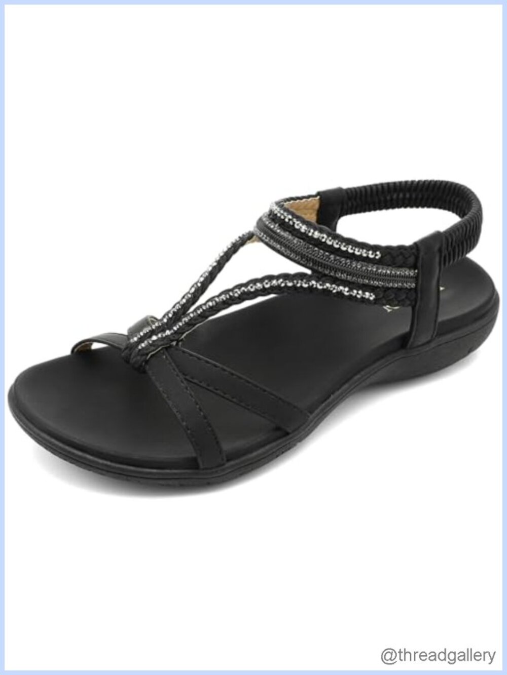 Womens Bohemian Flat Sandals Orthopedic Cushioned Slip On Rhinestone Ankle Strap